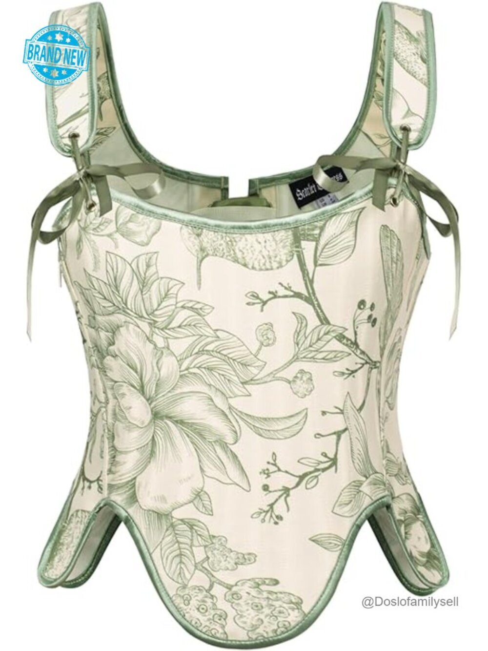 Renaissance Floral Lace Up Bustier Corset Top with Zipper Square Neck